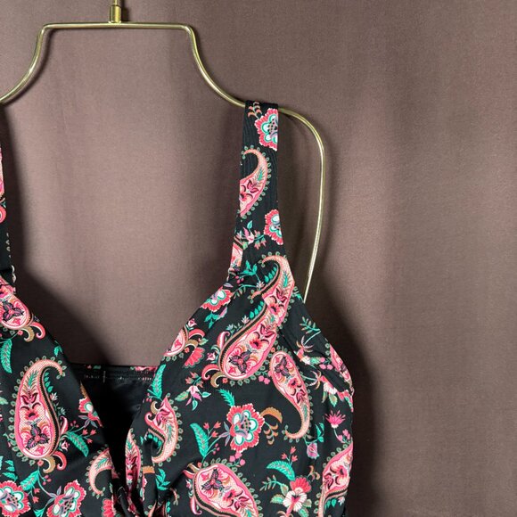 Lands' End Women's 14, 14-22W LONG Wrap Underwire Tankini V-Neck Swimsuit Top Bl - Picture 5 of 12